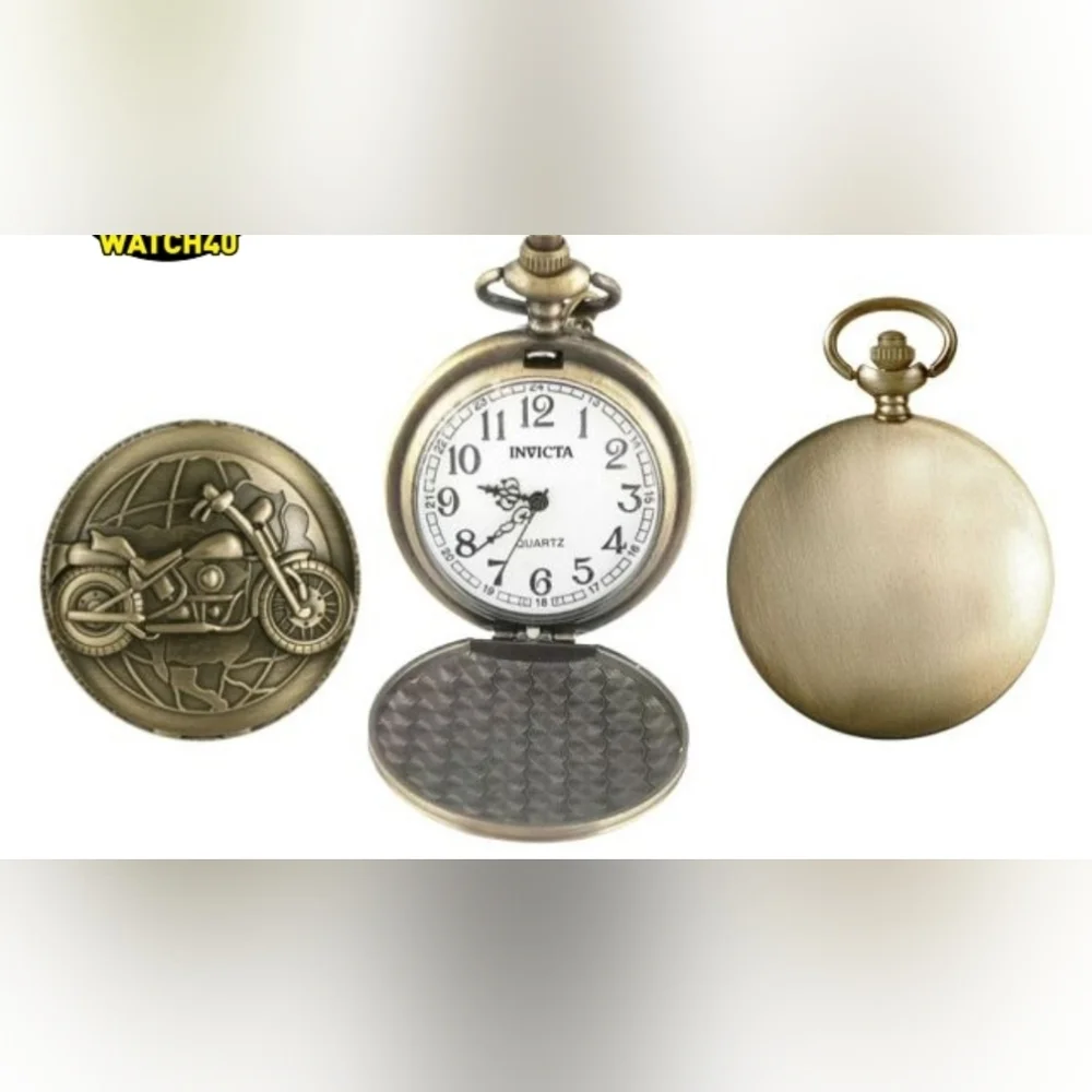 NIB 79003 Invicta Bronze and White Vintage Inspired Motorcycle Pocket Watch